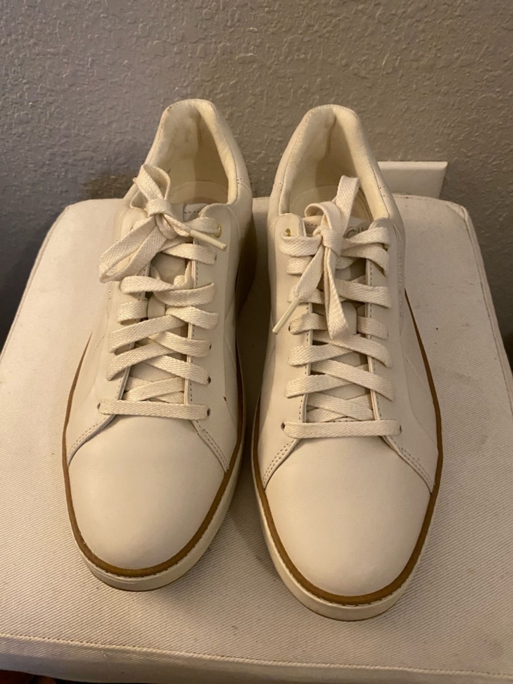 Cole Haan White Leather Low-Top Sneakers with Gold Eyelets